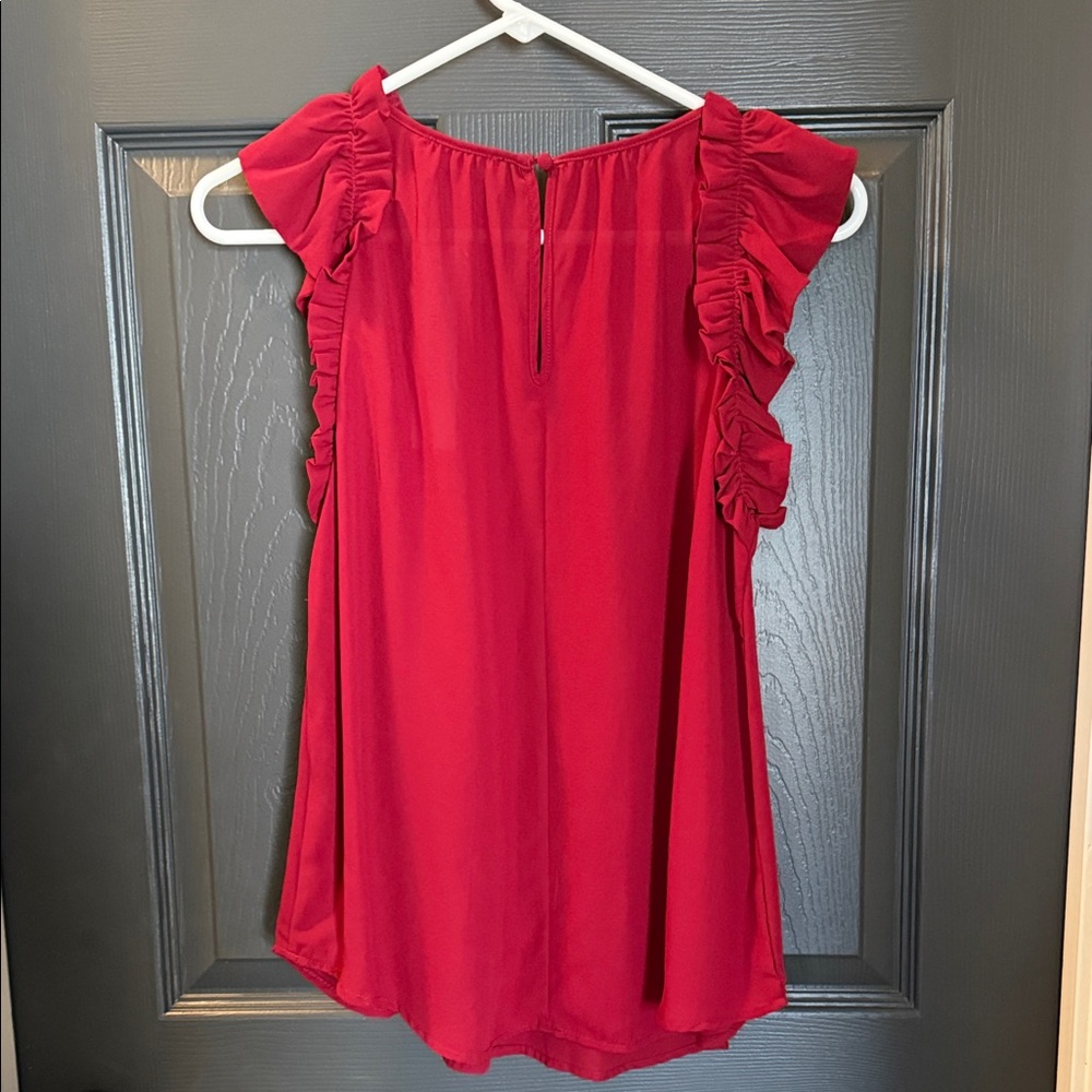 Chic Red Ruffle Sleeve Blouse - Picture 2 of 6